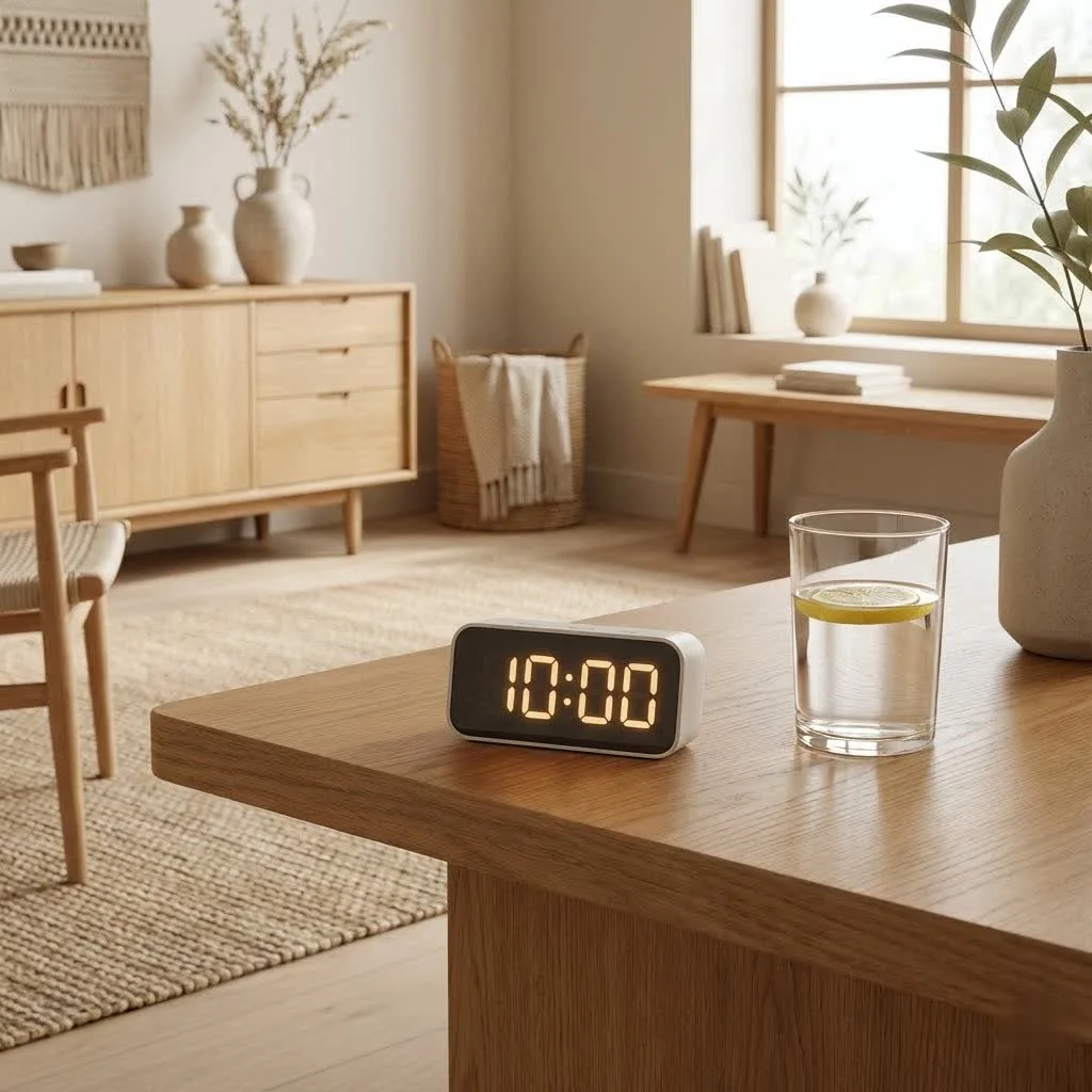 Digital lamp timer with an LCD display and buttons