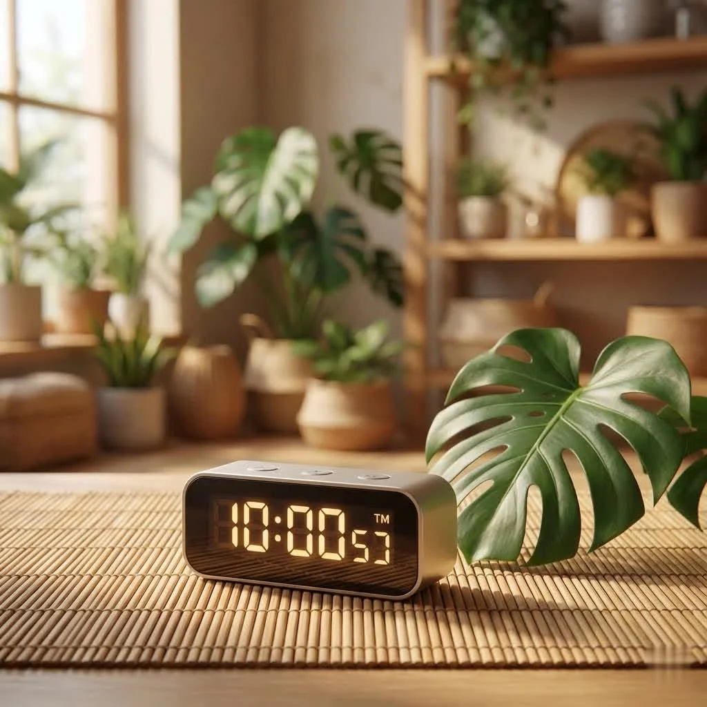 Digital clock timer displaying time and settings