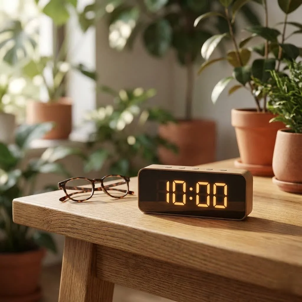 Digital kitchen clock with timer showing 15 minutes remaining